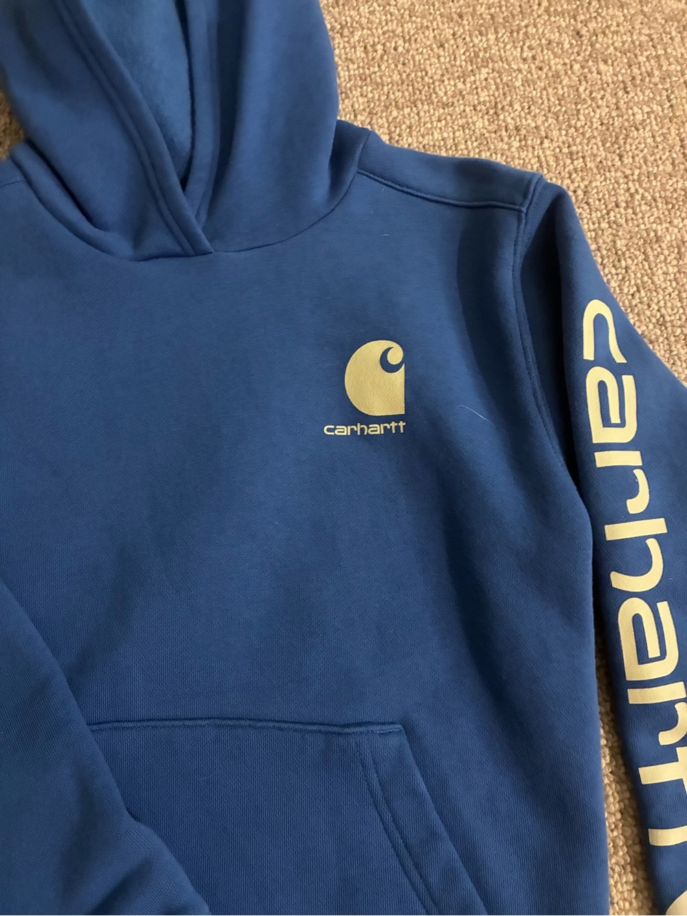 Carhartt Royal Blue Hoodie with Yellow Logo - Picture 2 of 3